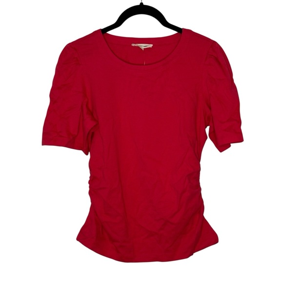 Madewell Side Cinch Puff Sleeve Tee Shirt NWT XS Red 100% Cotton - Picture 6 of 10